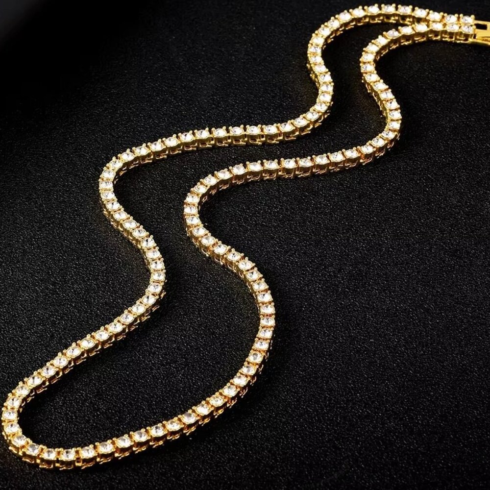 ⭐ Large 20" Diamond Hip-Hop Chain With 5mm Diamonds 18k Yellow Gold Pltd ⭐ - Picture 2 of 7